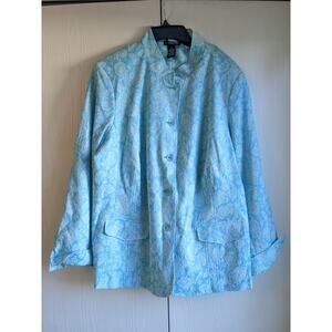 Dialogue Blue Floral Pattern Long Sleeve Button Down Blazer Jacket Size 1X